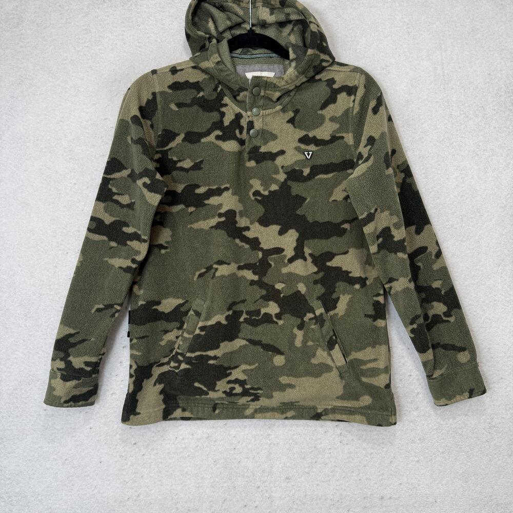 Vissla Hoodie Boys XL Green Camo Fleece Henley Pullover Kangaroo Pocket